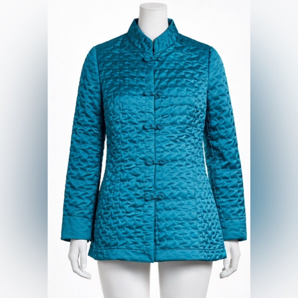 Vintage 1981 Christian Dior Jr’s x Saks Quilted Satin Jacket Turquoise XS/S
